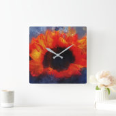 Vivid Orange Sonnenblume auf der Grauwanduhr Quadratische Wanduhr (Zuhause)
