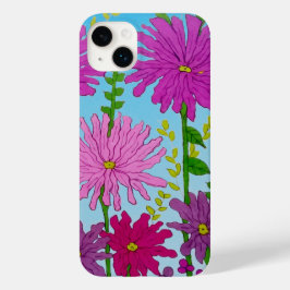 Vivid Pink Blume Zeichnend auf Blue Case-Mate iPhone 14 Plus Hülle