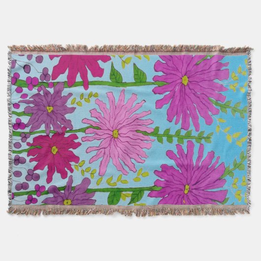 Vivid Pink Blume Zeichnend auf Blue Decke (Vorderseite)