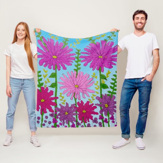 Vivid Pink Blume Zeichnend auf Blue Fleecedecke (Beispiel)