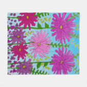 Vivid Pink Blume Zeichnend auf Blue Fleecedecke (Vorderseite (Horizontal))