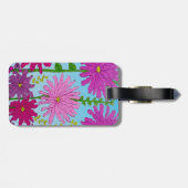 Vivid Pink Blume Zeichnend auf Blue Gepäckanhänger (Rückseite horizontal)