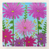 Vivid Pink Blume Zeichnend auf Blue Glasuntersetzer (Vorderseite)