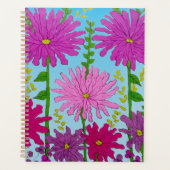 Vivid Pink Blume Zeichnend auf Blue Planer (Vorderseite)
