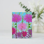 Vivid Pink Blume Zeichnend auf Blue Postkarte (Stehend Vorderseite)