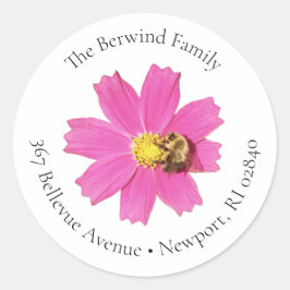 Vivid Pink Cosmos Blume Round-Address-Label Runder Aufkleber