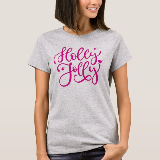 Vivid Pink Holly Jolly Christmas Women T-Shirt (Vorderseite)