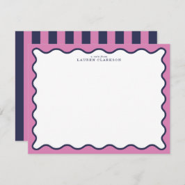 vivid Pink & Navy Wavy Border Note Card Einladung