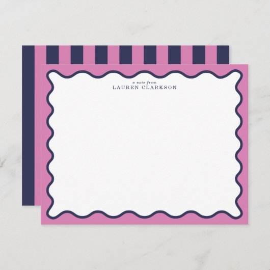 vivid Pink & Navy Wavy Border Note Card Einladung (Vorne/Hinten)