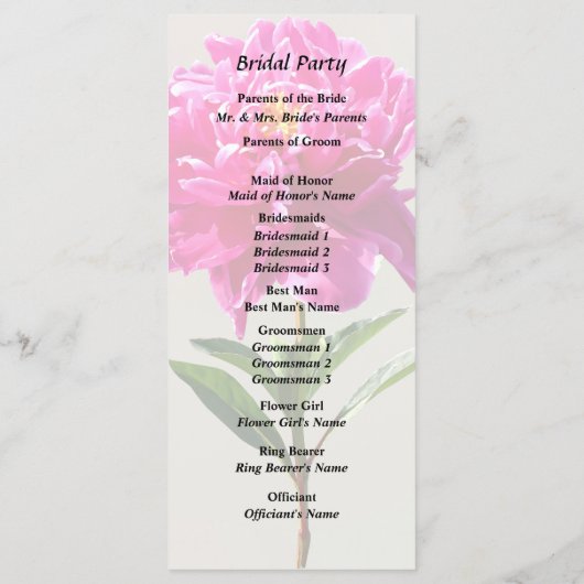 Vivid Pink Peony Programm (Rückseite)