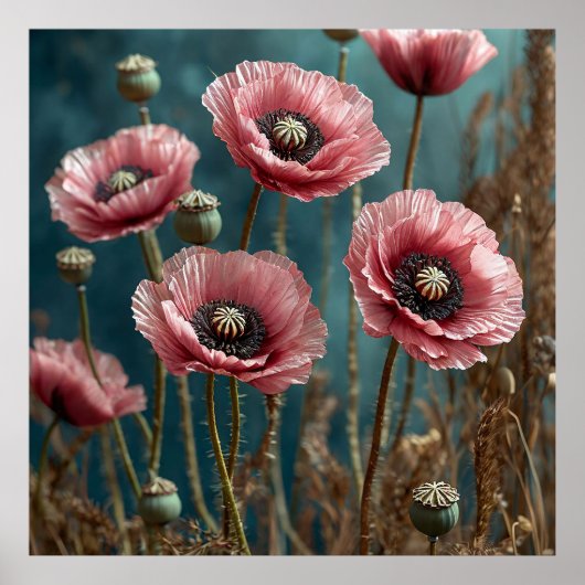 Vivid Pink Poppies Blühen Poster (Vorne)