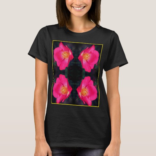 Vivid Pink Roses Abstrakt floral T-Shirt (Vorderseite)