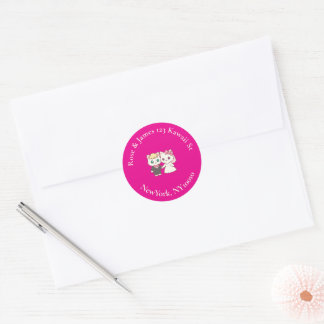 Vivid Pink Y2K Anime Gothic Cat Return Address Runder Aufkleber