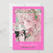 Vivid Pink Y2K Anime Gothic Cat Save the Date (Vorderseite)