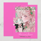 Vivid Pink Y2K Anime Gothic Cat Save the Date (Vorne/Hinten)