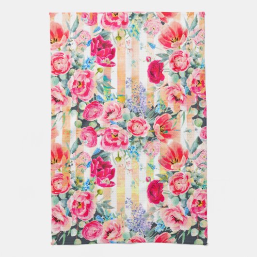 Vivid Pinks Floral Pattern Küchentücher (Vertikal)