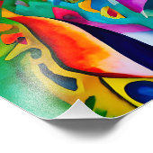 "Vivid Plumage". Ein surreal farbenfroher Hahn Fotodruck (Ecke)