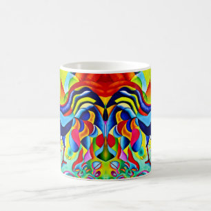 "Vivid Plumage". Ein surreal farbenfroher Hahn Kaffeetasse