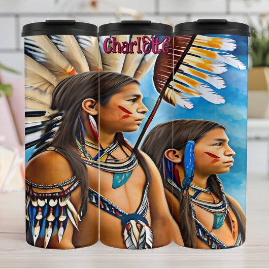 Vivid Portrait Native American Warriors Headdress Thermosbecher