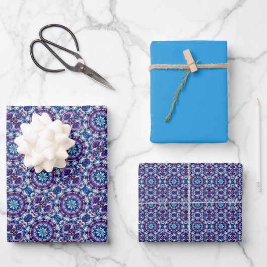 Vivid Purple, Green, Blue & Cream Tile Pattern Geschenkpapier Set (Vorderseite)
