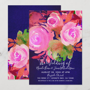 Vivid Purple Modern Spring Floral Bouquet Wedding Einladung