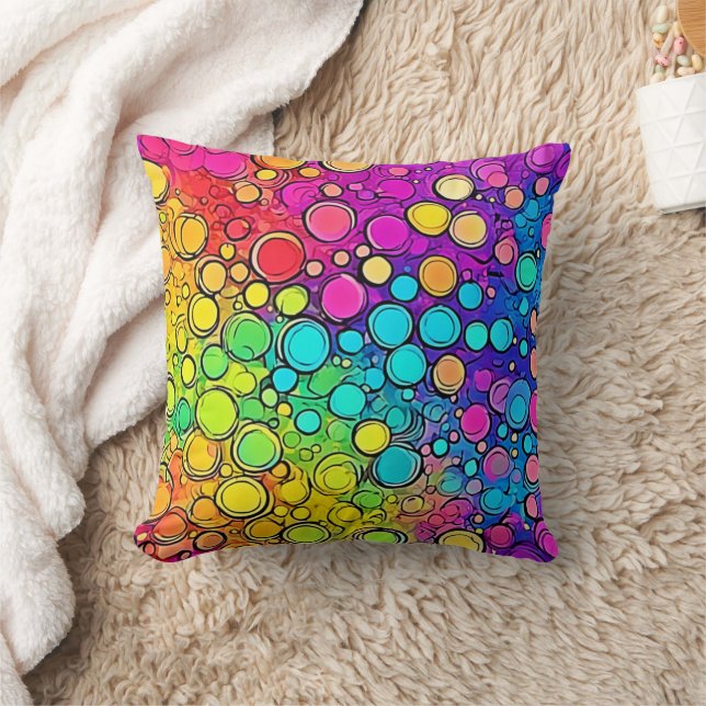 Vivid Rainbow Bubble Abstraction Kissen (Decke)