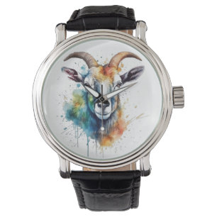 Vivid Rainbow Goat Portrait Armbanduhr