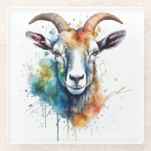 Vivid Rainbow Goat Portrait Glasuntersetzer