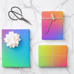 Vivid Rainbow Ombre Geburtstagspartei Geschenkpapier Set