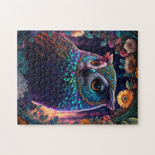 Vivid Rainbow Owl Art Puzzle (Horizontal)