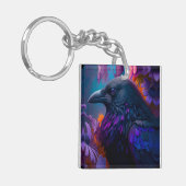 Vivid Rainbow Raven Art Schlüsselanhänger (Vorderseite links)