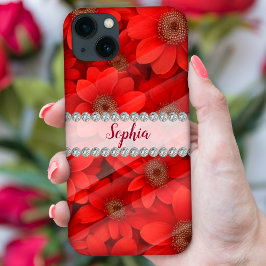 Vivid Red 3D Blume, Diamant-Rahmen individuell Case-Mate iPhone Hülle