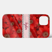Vivid Red 3D Blume, Diamant-Rahmen individuell Case-Mate iPhone Hülle (Rückseite (Horizontal))