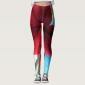 Vivid red Amaryllis Blume, blauer Hintergrund WOW Leggings (Vorderseite)