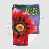 Vivid Red Blume Gazania Mit Monogramm Monogram Golfhandtuch (Insitu)