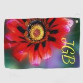Vivid Red Blume Gazania Mit Monogramm Monogram Golfhandtuch (Horizontal)