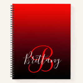 Vivid Red Burgundy und Black Ombre Monogram Notizblock