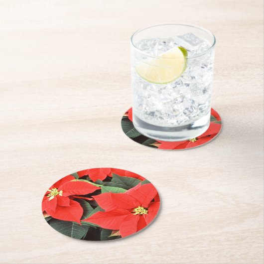 Vivid Red Christmas Poinsettias Runder Pappuntersetzer (Vor Ort)