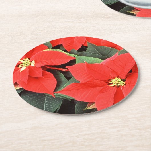 Vivid Red Christmas Poinsettias Runder Pappuntersetzer (Angewinkelt)