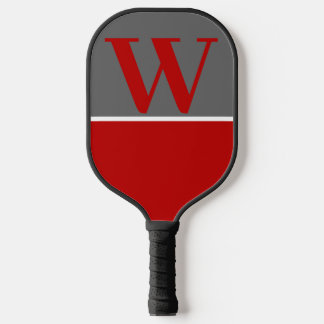 Vivid Red & Gray Uni Team Colors Monogram Pickleball Schläger