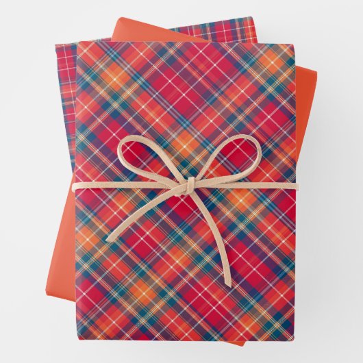Vivid Red, Orange & Blue Kariert Geschenkpapier Set (Beispiel)
