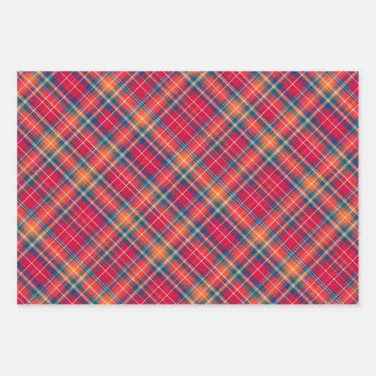 Vivid Red, Orange & Blue Kariert Geschenkpapier Set (Vorderseite)