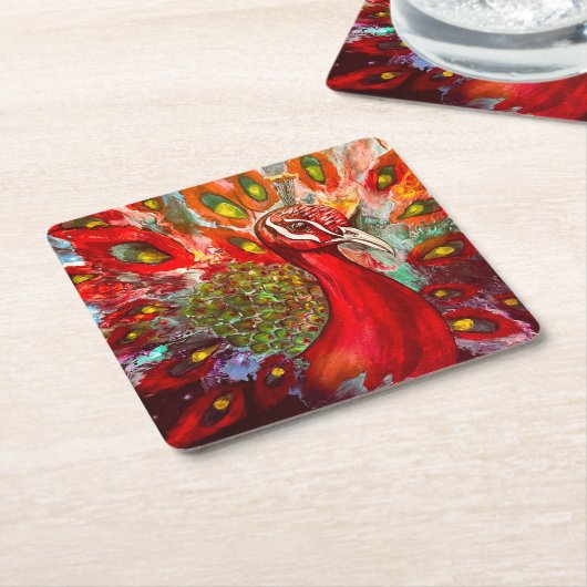 Vivid Red Peacock Untersetzer (angewinkelt)