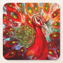 Vivid Red Peacock Untersetzer