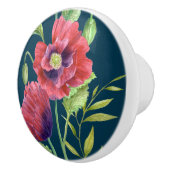 Vivid Red Poppies Floral Watercolor Dunkel Türkis Keramikknauf (Rechts)