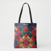 Vivid Red und Gold Textured Geometric Shapes Tasche (Vorderseite)