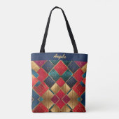 Vivid Red und Gold Textured Geometric Shapes Tasche (Rückseite)