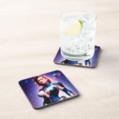 Vivid Retro 50's Female Sci Fi Space Ranger Getränkeuntersetzer (Rechte Seite)