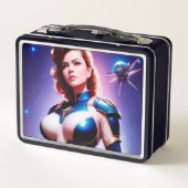Vivid Retro 50's Female Sci Fi Space Ranger Metall Brotdose (Rückseite)