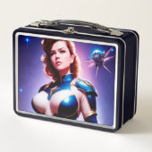 Vivid Retro 50's Female Sci Fi Space Ranger Metall Brotdose (Vorderseite)